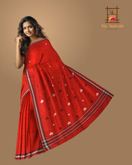 Red Cotton Saree with Black Border and Buttis