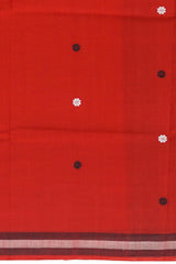 Red Cotton Saree with Black Border and Buttis