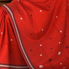 Red Cotton Saree with Black Border and Buttis