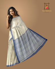 Blue Cotton Saree with Blue Border and Buttis