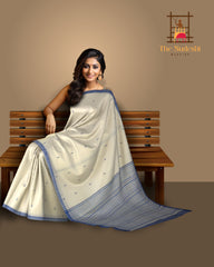 Blue Cotton Saree with Blue Border and Buttis