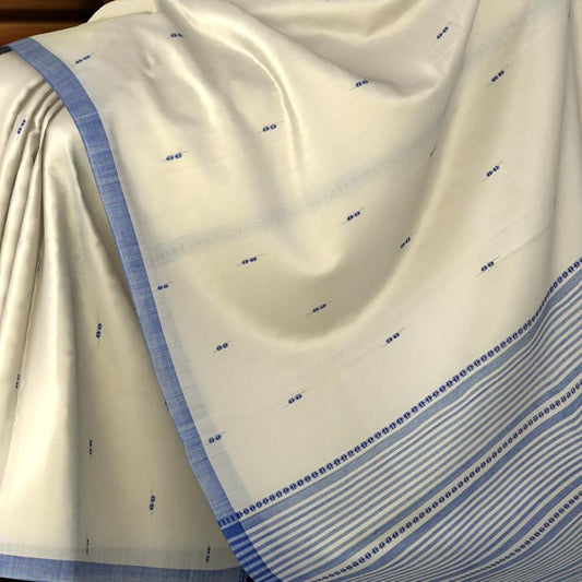 Blue Cotton Saree with Blue Border and Buttis