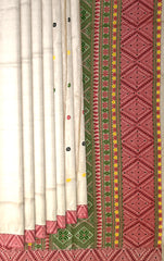 Beige Tussar Saree from Assam with Off-White Border and Pallu