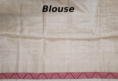 Beige Tussar Saree from Assam with Off-White Border and Pallu