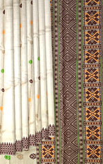 Beige Tussar Saree from Assam with Dark Maroon Border and Pallu