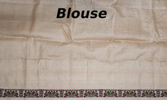 Beige Tussar Saree from Assam with Dark Maroon Border and Maroon Pallu