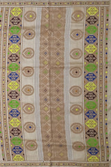 Beige Tussar Saree from Assam with Beige Border and Pallu