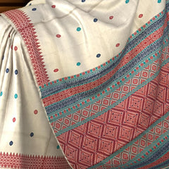 Beige Tussar Saree from Assam with Red Border and Pallu