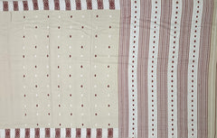 Beige Tussar Saree from Assam with Dark Brown Border and Off-White Pallu