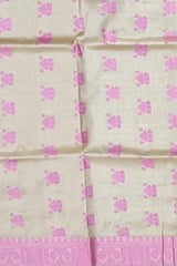 Beige Tussar Saree from Assam with Pink Border and Pallu