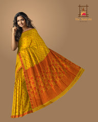 Yellow Mulberry Silk Saree with Red Border and Buttis