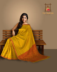 Yellow Mulberry Silk Saree with Red Border and Buttis