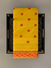 Yellow Mulberry Silk Saree with Red Border and Buttis