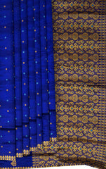 Blue Mulberry Silk Saree with Gold Border and Buttis & Motifs