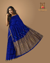 Blue Mulberry Silk Saree with Gold Border and Buttis & Motifs