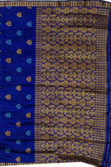 Blue Mulberry Silk Saree with Gold Border and Buttis & Motifs