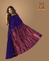 Violet Mulberry Silk Saree with Brown Border and Buttis & Motifs