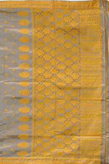 Khaki Mulberry Silk Saree with Yellow Border and Buttis & Motifs