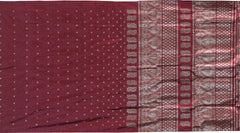 Red Mulberry Silk Saree with Grey Border and Buttis & Motifs