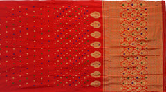 Red Mulberry Silk Saree with Gold Border and Buttis & Motifs