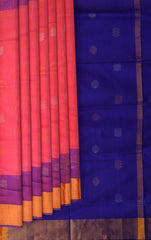 Pink Uppada Sarees with Purple and Gold Border and Gold-Silver Buttas