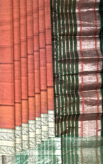 Maroon Silver Green Mangalgiri Saree with Plain Design
