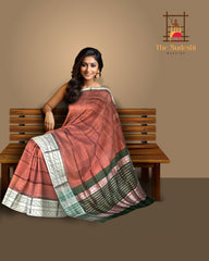 Maroon Silver Green Mangalgiri Saree with Plain Design