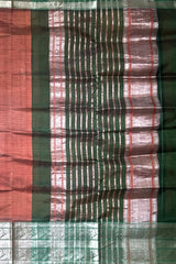 Maroon Silver Green Mangalgiri Saree with Plain Design