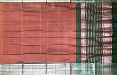 Maroon Silver Green Mangalgiri Saree with Plain Design