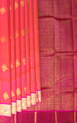 Orangish Pink KPM Pure Zari Jaquard Saree with Diamond Butta