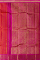 Orangish Pink KPM Pure Zari Jaquard Saree with Diamond Butta