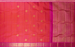 Orangish Pink KPM Pure Zari Jaquard Saree with Diamond Butta