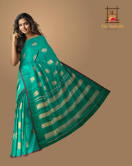 Ramar Green Borderless KPM Pure Zari Saree with Elephant Motifs