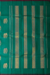 Ramar Green Borderless KPM Pure Zari Saree with Elephant Motifs