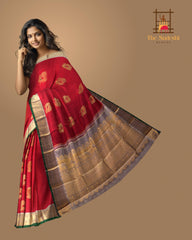 Red Kanchipuram Pure Zari Silk Saree with Annam Motif and Grey Body, Border, Pallu and Blouse