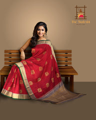 Red Kanchipuram Pure Zari Silk Saree with Annam Motif and Grey Body, Border, Pallu and Blouse