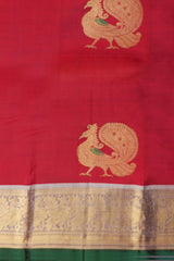 Red Kanchipuram Pure Zari Silk Saree with Annam Motif and Grey Body, Border, Pallu and Blouse