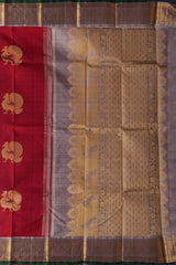 Red Kanchipuram Pure Zari Silk Saree with Annam Motif and Grey Body, Border, Pallu and Blouse