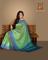 Light Green Arani Temple Br Saree with Light Blue Thalamboo Border