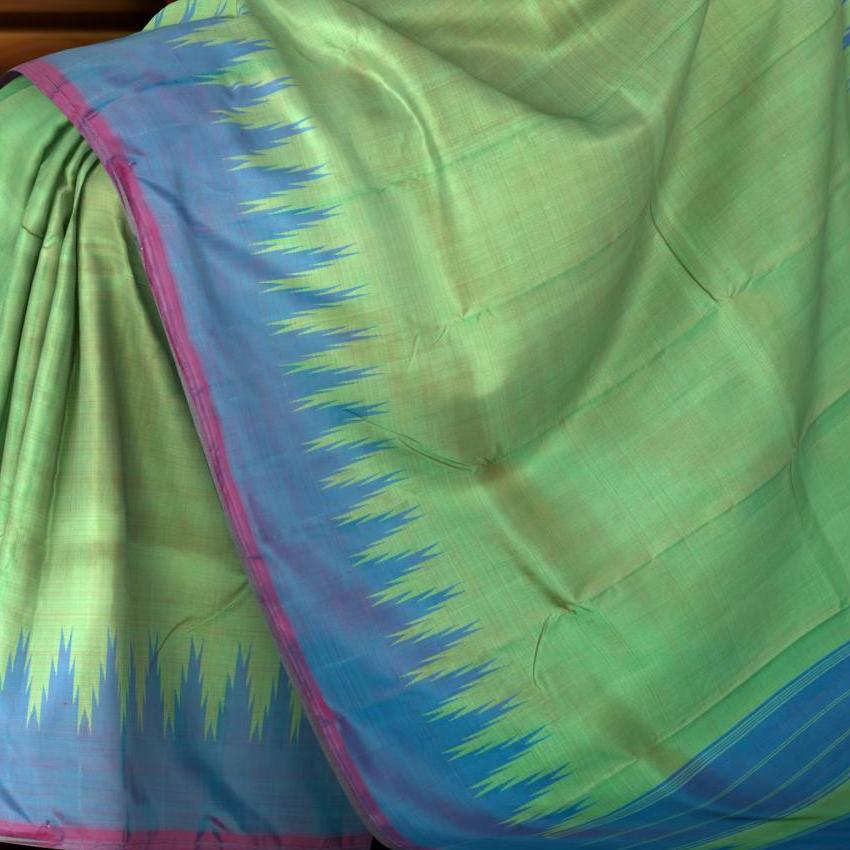 Light Green Arani Temple Br Saree with Light Blue Thalamboo Border