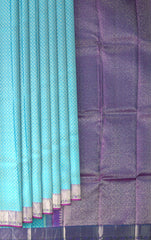 Aqua Blue Arani HF Zari Saree with Light Blue Temple Border