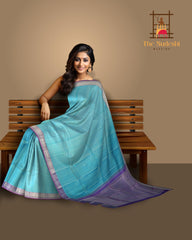 Aqua Blue Arani HF Zari Saree with Light Blue Temple Border