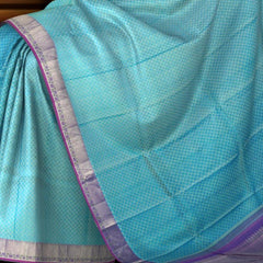 Aqua Blue Arani HF Zari Saree with Light Blue Temple Border