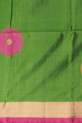 Olive Green Soft Silk Saree with Pink Border and Bhutta Motifs