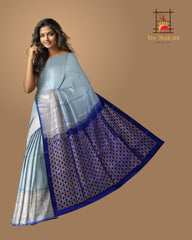 Light Blue Soft Silk Saree with Plain Body