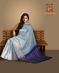 Light Blue Soft Silk Saree with Plain Body