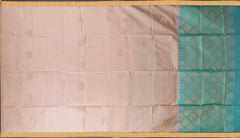 Beige Soft Silk Saree with Sea Green Border and Bhutta Motifs