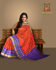 Orange Soft Silk Saree with Violet Ikat Body Design