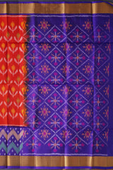 Orange Soft Silk Saree with Violet Ikat Body Design