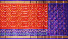 Orange Soft Silk Saree with Violet Ikat Body Design